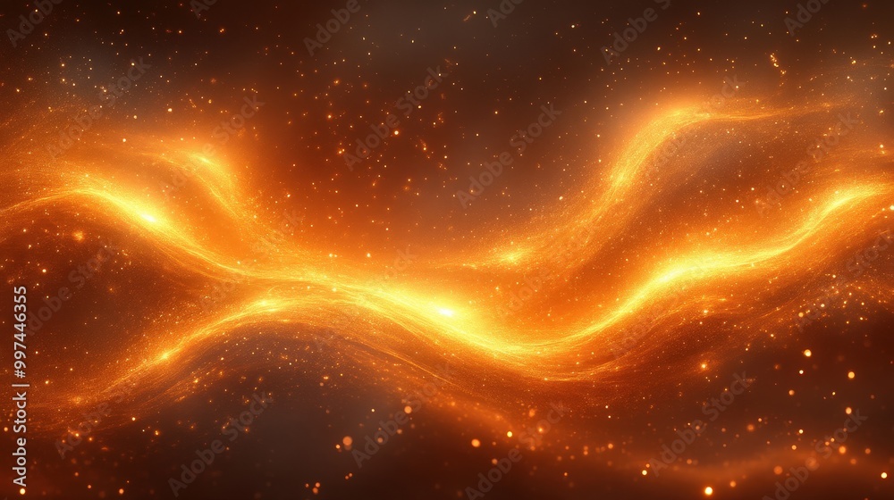Golden Abstract Background With Flowing Waves And Sparkling Light Particles Golden Abstract Background With Flowing Waves And Sparkling Light Particles