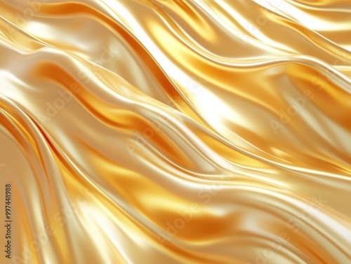 Abstract background with smooth flowing golden liquid waves with a reflective texture