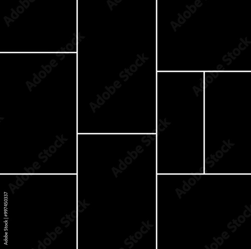 Template collage frame photos flat composition. Realistic vector mockup. Frame for photo and picture, mosaic frame banner, photography album layout, photo puzzle isolated on transparent background.