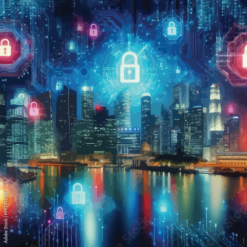 Digital city skyline illustration