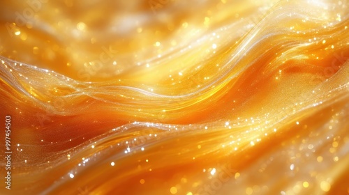 Golden Yellow Abstract Waves With Shimmering Light Sparkles
