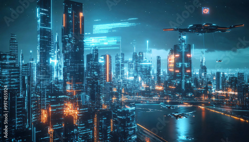 Wallpaper Mural A sci-fi city with sleek skyscrapers, flying vehicles, and glowing holograms, offering a glimpse into a high-tech future Torontodigital.ca