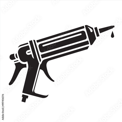 Black Caulk Gun Vector Silhouette | Silicone Sealant Applicator Tool Icon Isolated on White Background | Ideal for Construction, DIY Home Improvement, and Repair Tool Themed Vector Illustrations
