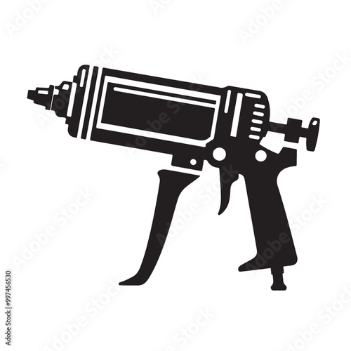 Caulk Gun Silhouette Vector Icon | Black Caulking Tool Illustration on White Background | Silicone Sealant Applicator Tool for Construction and DIY Home Improvement Projects