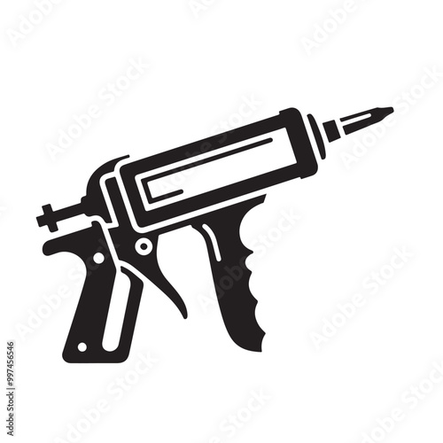 Caulk Gun Silhouette Vector Icon | Black Caulking Tool Illustration on White Background | Silicone Sealant Applicator Tool for Construction and DIY Home Improvement Projects