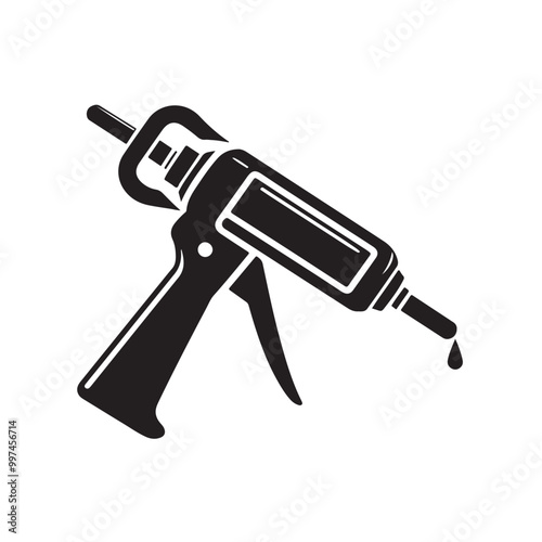 Caulking Gun Vector Illustration Isolated on White Background | Black Silicone Gun Caulking Glue Seal Icon | Sealant Applicator Tool for Construction and Home Repair Projects, Vector Image
