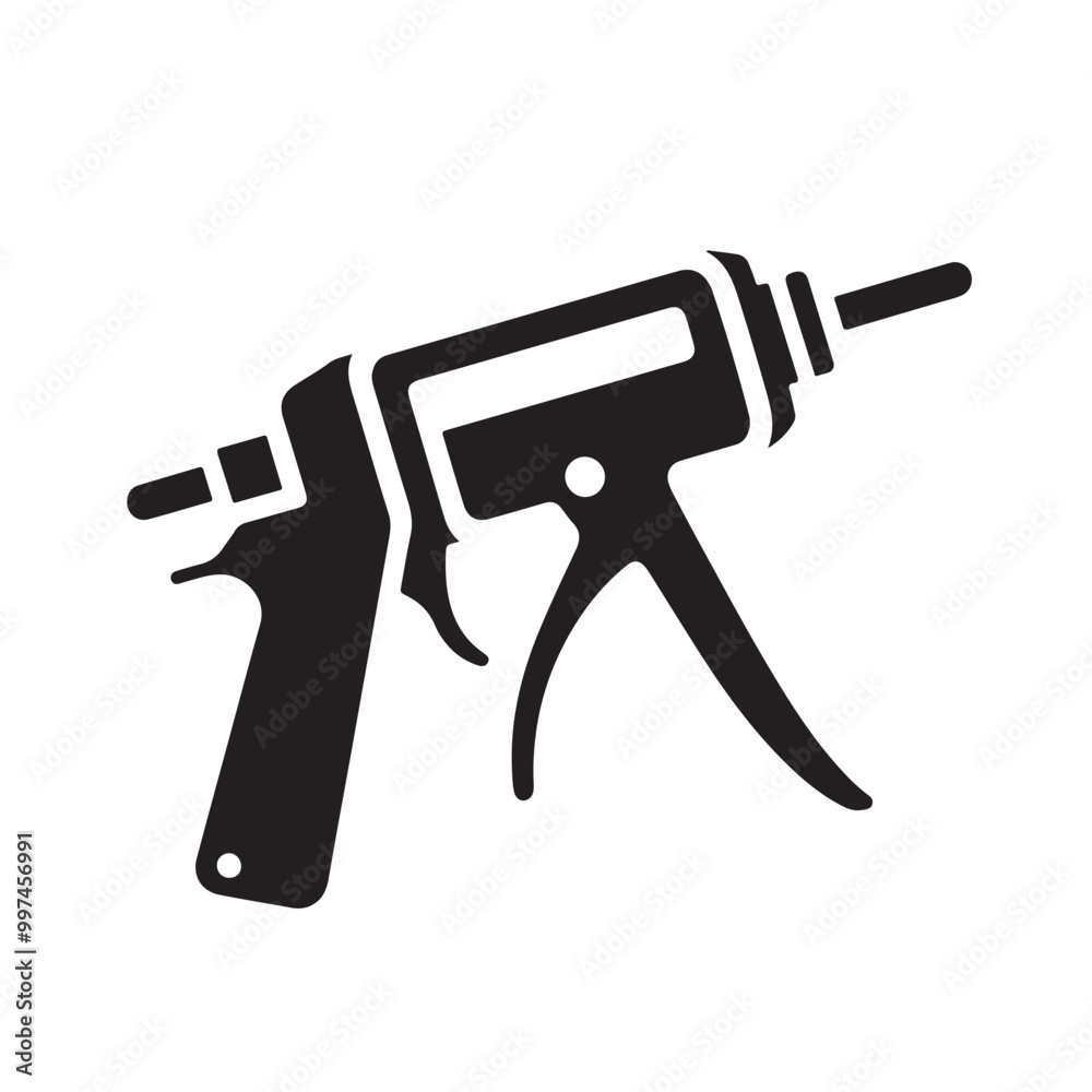 Silicone Caulking Gun Vector Icon Isolated on White | Black Glue Seal Tool Silhouette | Perfect for Construction, DIY Projects, and Home Repair Themed Vector Illustrations
