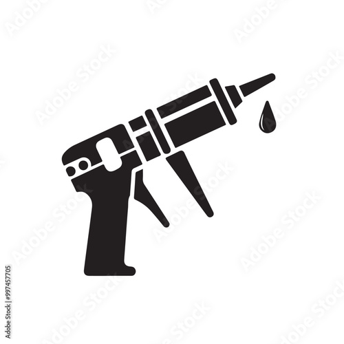 Silicone Gun Vector Icon | Caulking Gun Illustration in Black Isolated on White Background | Sealant Applicator Tool Silhouette for Construction and Home Repair Projects
