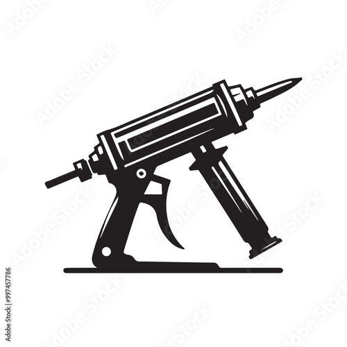 Caulking Gun Silhouette Vector Icon | Black Silicone Gun Illustration Isolated on White Background | DIY and Construction Tool for Sealant and Caulk Applications, Vector
