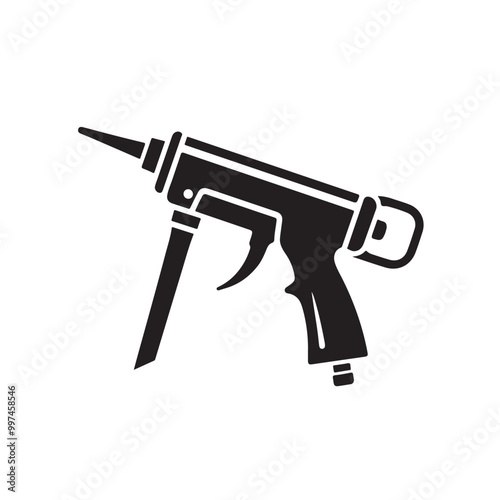 Silicone Gun Caulking Glue Seal Icon in Black | Vector Illustration of Caulking Gun Silhouette Isolated on White | Perfect for DIY Home Repair and Construction Tools Themed Designs
