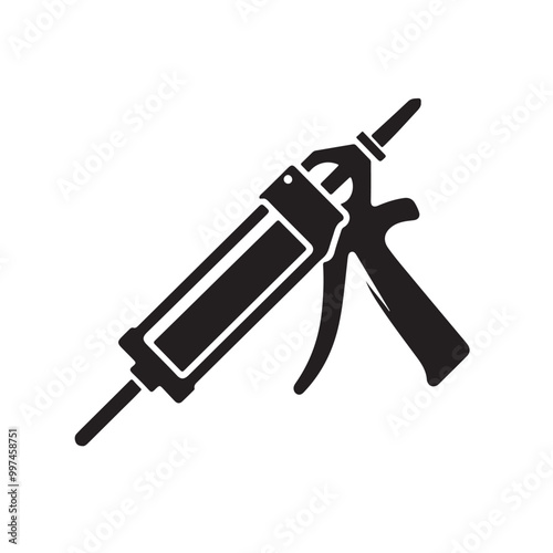 Silicone Gun Caulking Glue Seal Icon in Black | Vector Illustration of Caulking Gun Silhouette Isolated on White | Perfect for DIY Home Repair and Construction Tools Themed Designs

