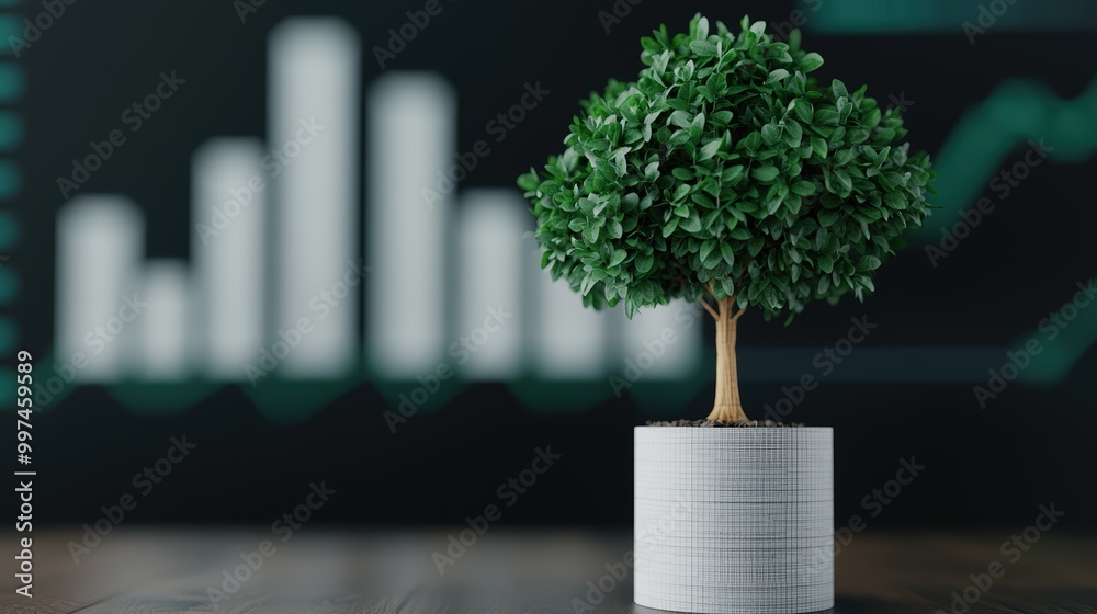A tree growing from a financial document, with skyscrapers rising from its branches, peaceful, natural light, 3D render, medium shot. A tree growing from a financial document, with skyscrapers rising from its branches, peaceful, natural light, 3D render, medium shot.