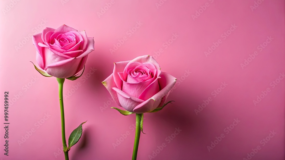 Two pink roses on a pink background, a delicate and romantic display of floral beauty Two pink roses on a pink background, a delicate and romantic display of floral beauty
