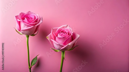 Two pink roses on a pink background, a delicate and romantic display of floral beauty