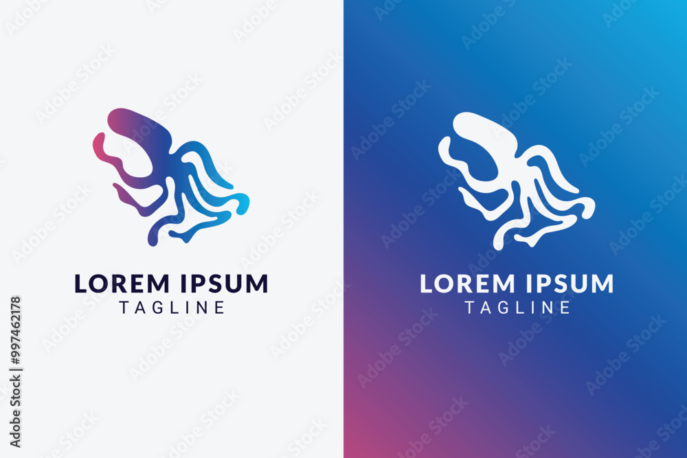 Obraz premium Flat octopus logo concept in blue and purple gradient