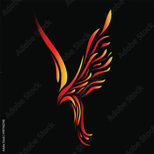 Phoenix flying in flames abstract illustration concept