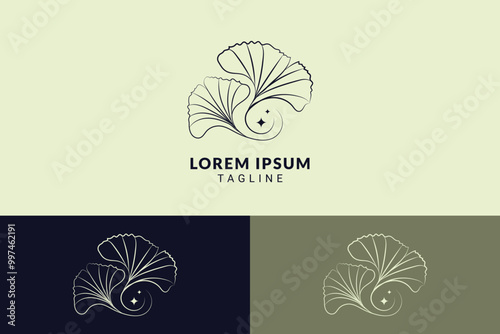 Ginkgo biloba leaf logo concept hand drawn style