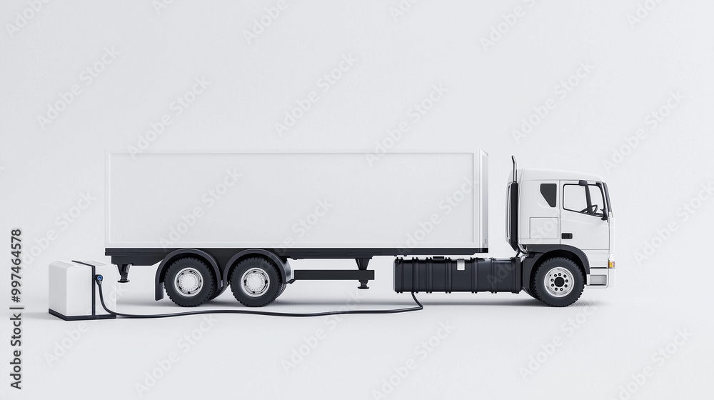 Electric Truck Charging: A modern white semi-truck is plugged into a charging station, showcasing the future of sustainable transportation. Electric Truck Charging: A modern white semi-truck is plugged into a charging station, showcasing the future of sustainable transportation.