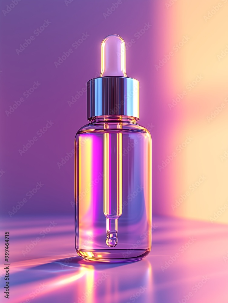 Serum bottle glowing with purple and pink reflections, modern design Serum bottle glowing with purple and pink reflections, modern design