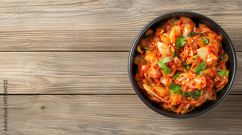 Kimchi Bowl on Rustic Wood:...