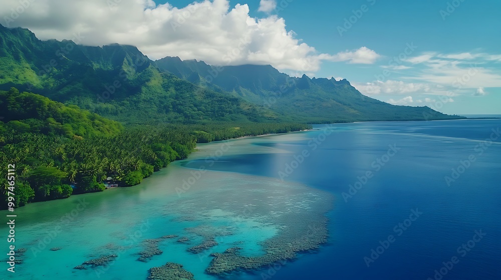 Tahiti Iti's Lagoon Society captured in aerial view of natural beauty Tahiti Iti's Lagoon Society captured in aerial view of natural beauty
