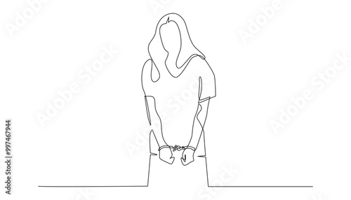 continuous line drawing of female prisoner.one line drawing of woman suspect of crime.single line vector illustration