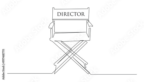 continuous line of film director's chair.image of one line of director's chair.isolated on white background