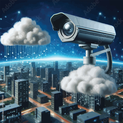 security camera watching over a virtual city illustration 