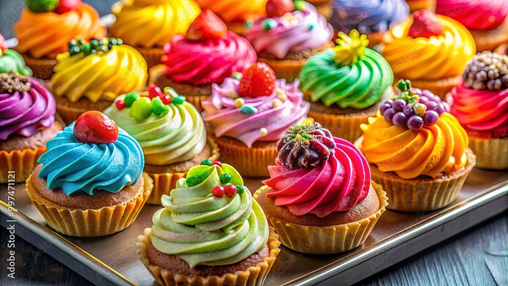 A Colorful Array of Sweet Treats, Each with a Unique and Delectable Topping, Beckon with Their Tempting Aroma A Colorful Array of Sweet Treats, Each with a Unique and Delectable Topping, Beckon with Their Tempting Aroma