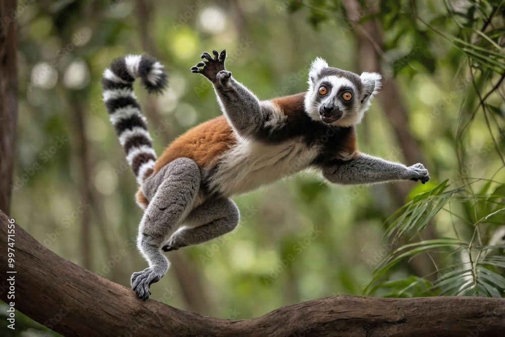 Obraz premium Lemur Leaping Between Trees in Madagascar