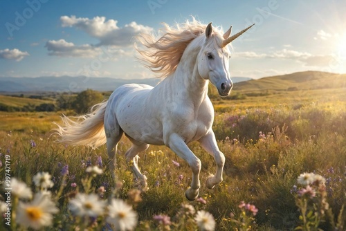 Unicorn Galloping Through a Meadow of Wildflowers