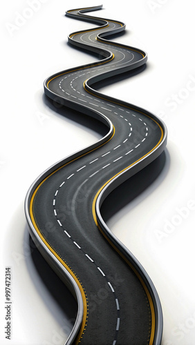 Close up of a winding road curve isolated on white, winding road on the white background