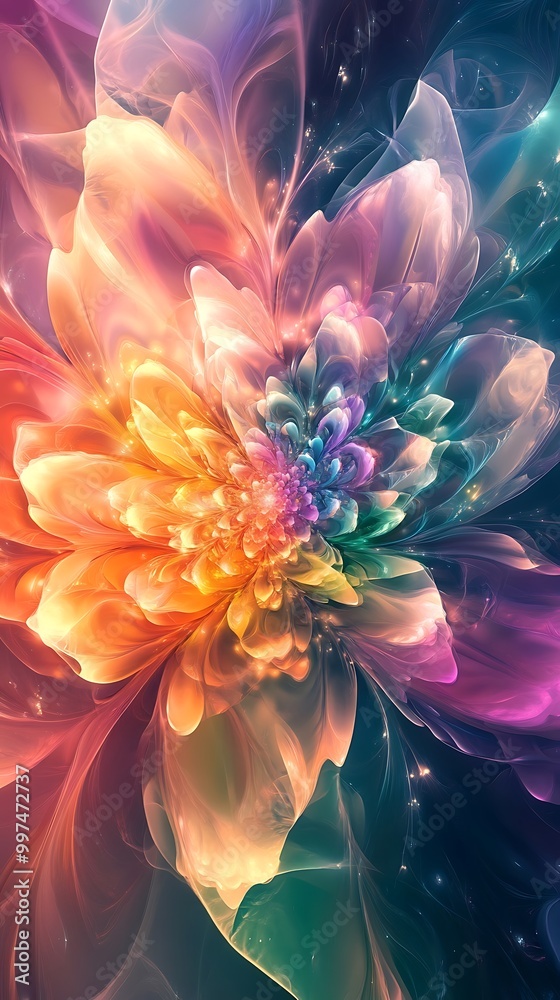 Vibrant rainbow accents elevate this abstract floral illustration’s beauty Vibrant rainbow accents elevate this abstract floral illustration’s beauty