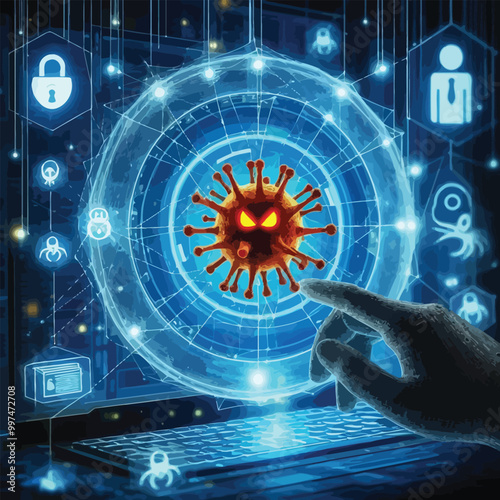 virus icon being trapped illustration 