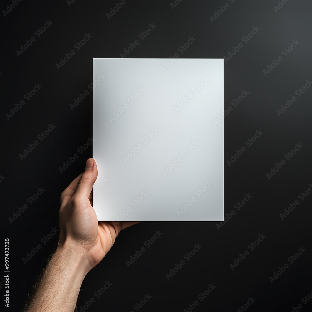 Single Hand Holding Blank Paper on Dark Background Single Hand Holding Blank Paper on Dark Background