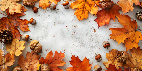 Autumn leaves and acorns: 