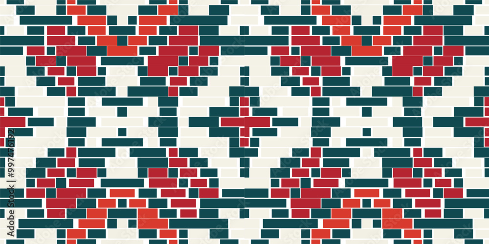 Fototapeta premium Motif Embroidery Ikat Pattern Originfolk Embroidery, Aztec Geometric Ornament Print. Design for Carpet, Wallpaper, Clothing, Wrapping, Fabric