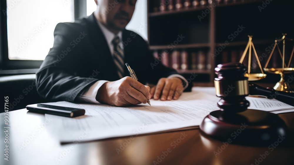 Lawyer Signing Legal Documents in His Office Lawyer Signing Legal Documents in His Office