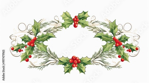 Holly and Pine Wreath Decoration for Christmas