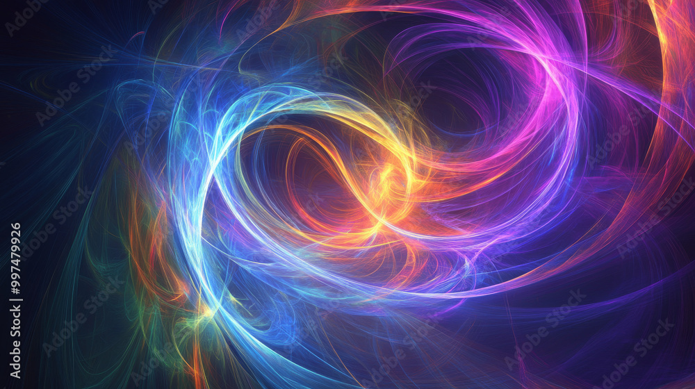 A colorful, swirling pattern with glowing lines, created using computer graphics.