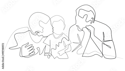 line art lgbt pride happy with children.parenting children together.continuous line portrait of lgbt life with family.line drawing isolated white background