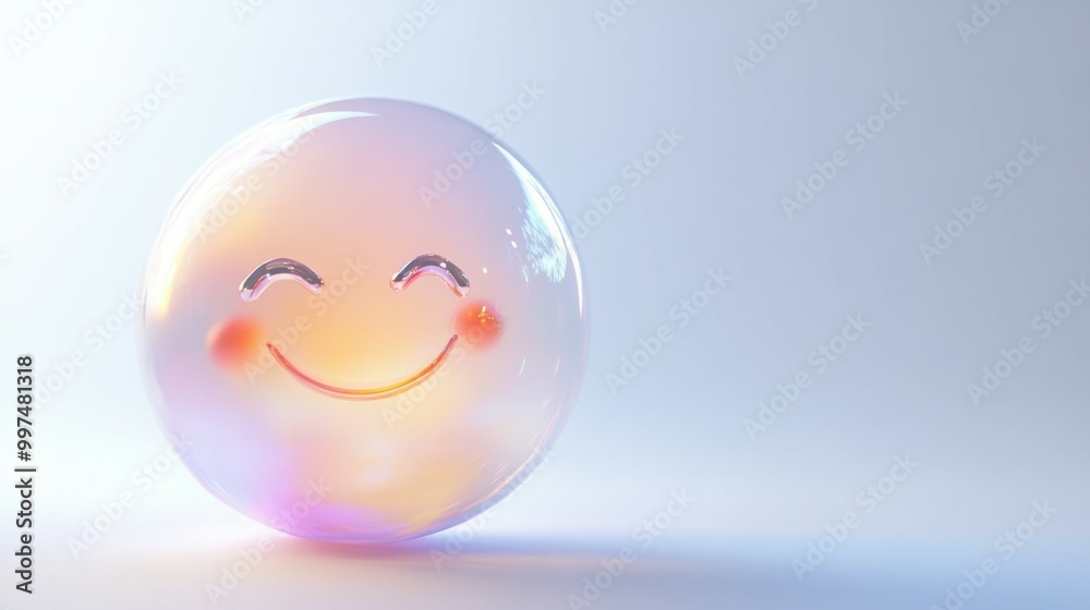 A cheerful smiley face in a glass bubble. A cheerful smiley face in a glass bubble.