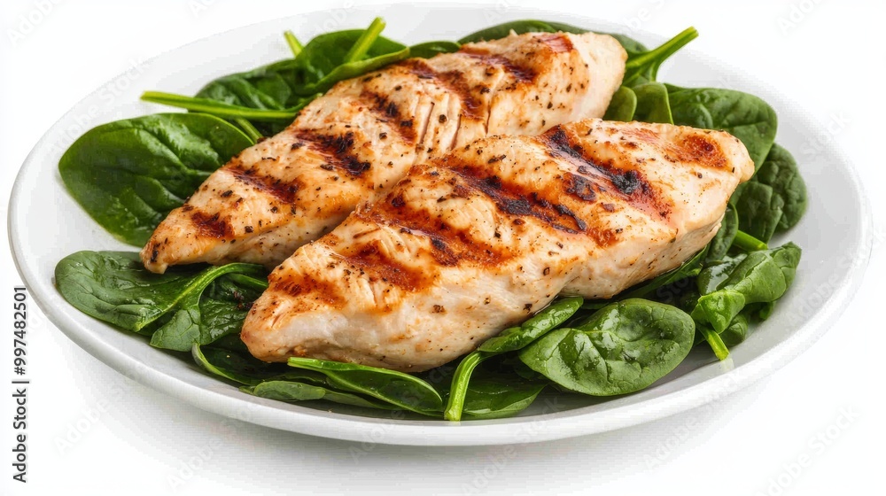 Grilled Chicken on Spinach Salad Plate Grilled Chicken on Spinach Salad Plate