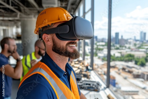 VR architecture walkthrough, where a construction team explores a virtual building design before actual construction, ensuring all elements are functional and aesthetic