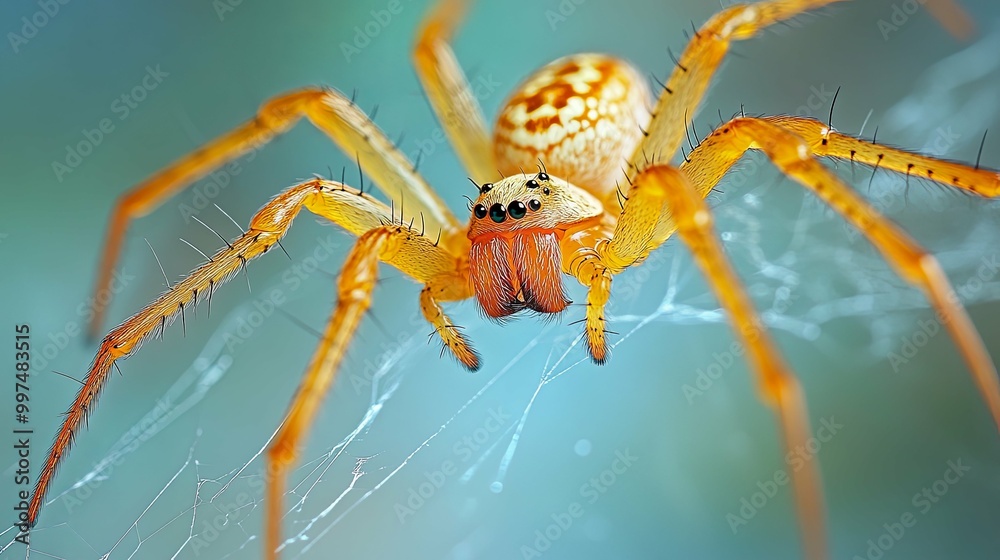 A Close-Up of a Yellow Spider on a Web A Close-Up of a Yellow Spider on a Web