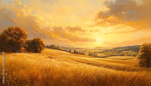 Wallpaper Mural A sun-kissed landscape with warm golden hues over a quiet countryside, radiating tranquility and peace Torontodigital.ca