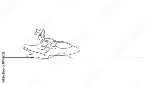 continuous line water jet ski.single line jet ski sport vector.drawing one line athlete riding a jet ski