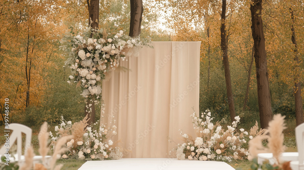 Fototapeta premium Minimalist-style wedding arch backdrop with clean lines and modern elegance.