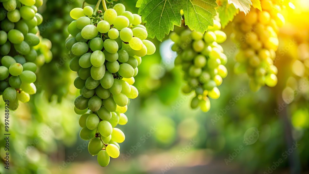 Closeup of ripe green grapes hanging from vine, grapes, green, fruit, vine, closeup, fresh, organic, harvest, nature Closeup of ripe green grapes hanging from vine, grapes, green, fruit, vine, closeup, fresh, organic, harvest, nature