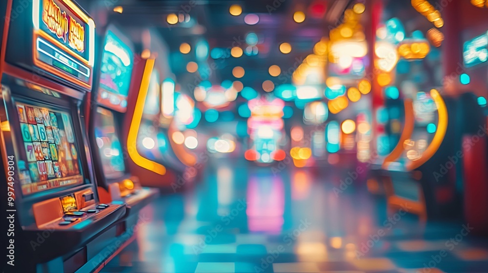 A Row of Slot Machines in a Casino Setting A Row of Slot Machines in a Casino Setting